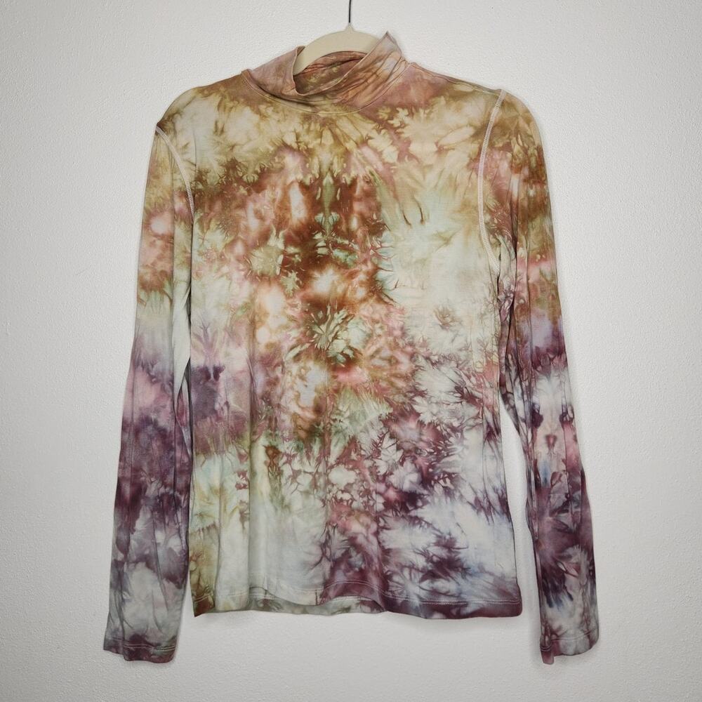 Y2k Peach Long Sleeve Mock Turtle Neck Custom Ice Tie Dye Art Whimsy Hippie Boho
